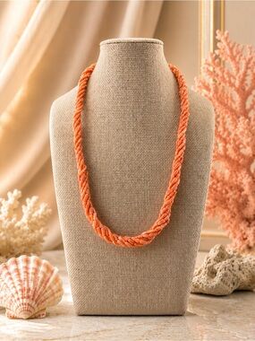 Angel Skin Coral 6 Twisted Strand Necklace 22’